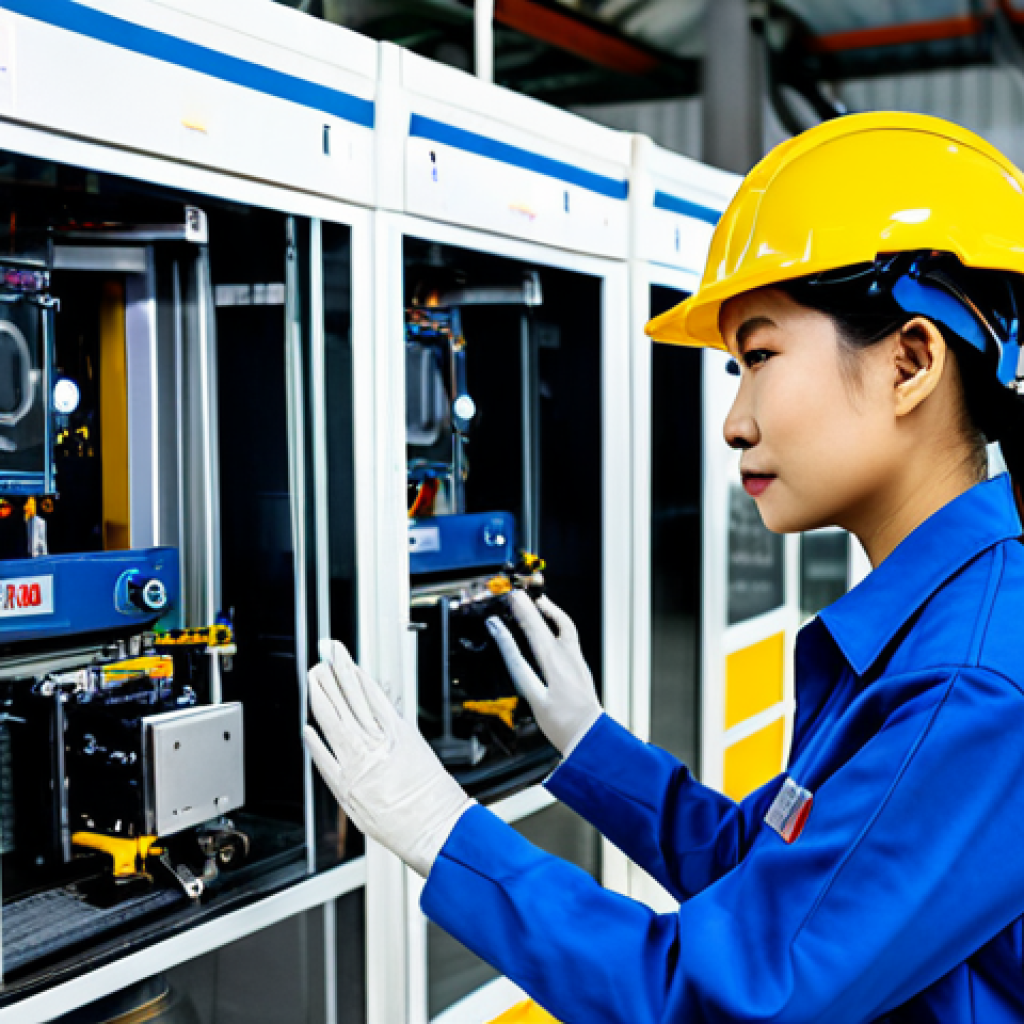 **

A female Thai engineer, fully clothed in a professional jumpsuit and safety helmet, inspecting automated machinery in a modern factory in Thailand. Brightly lit, safe for work, perfect anatomy, correct proportions, well-formed hands, appropriate attire, family-friendly, high quality.

**
