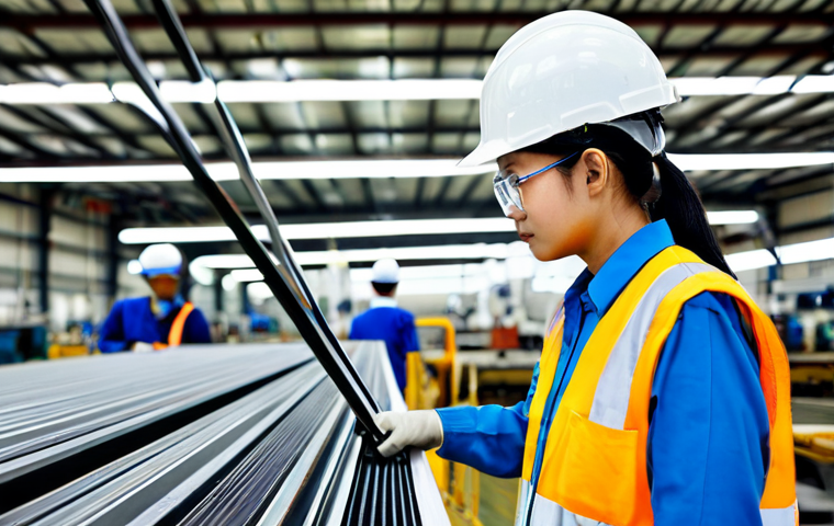 공장자동화 현장에서의 안전 규정 - **

"A Thai factory worker wearing a hard hat, safety glasses, and a reflective vest, inspecting mac...